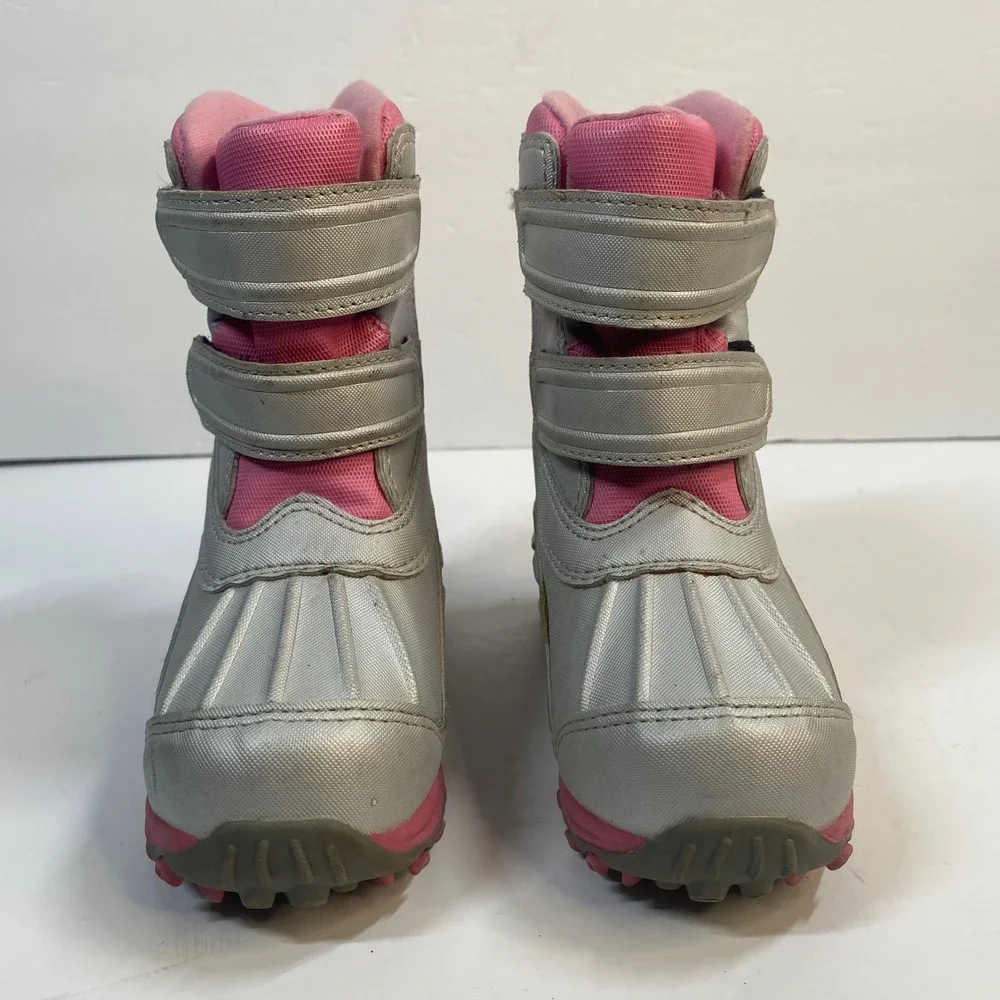 L.L.Bean‎ Snow Boots Toddler Girls Size 7 Silver Pink Hook Loop Insulated Winter